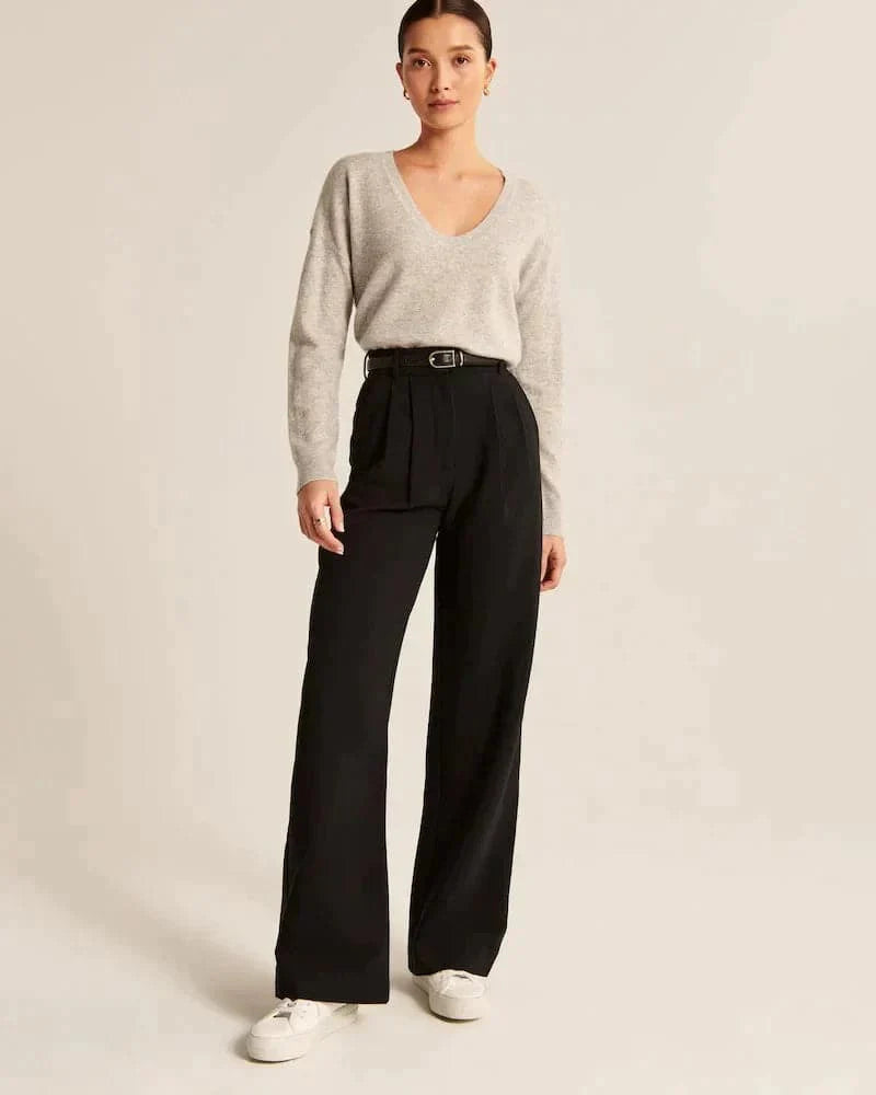 Pants for Women – High Waist – Wide Fit – Full Length – With Belt Loops