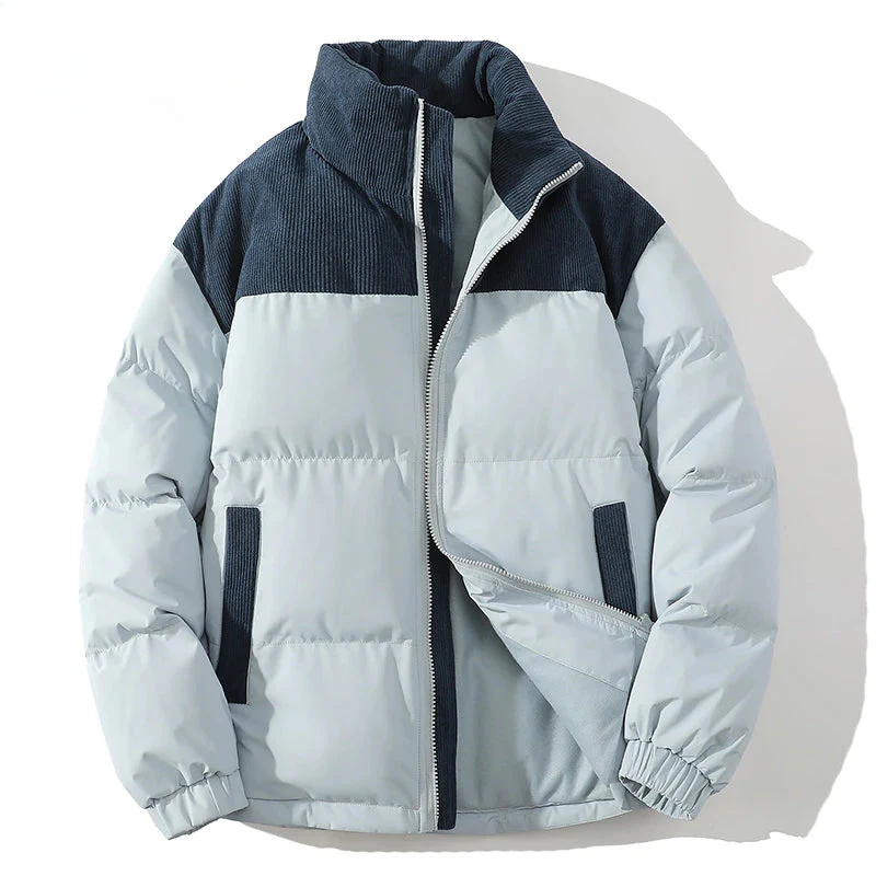 Men’s Puffer Jacket - Polyester - Quilted Padded - Ribbed Corduroy Yoke - Elastic Cuffs