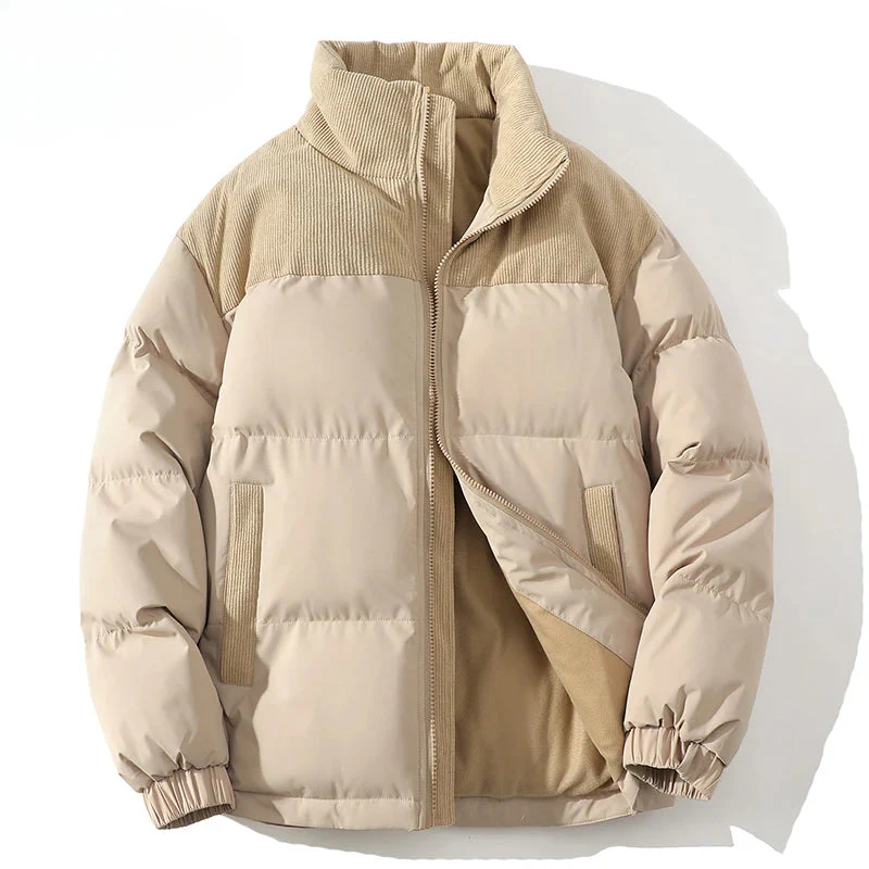 Men’s Puffer Jacket - Polyester - Quilted Padded - Ribbed Corduroy Yoke - Elastic Cuffs