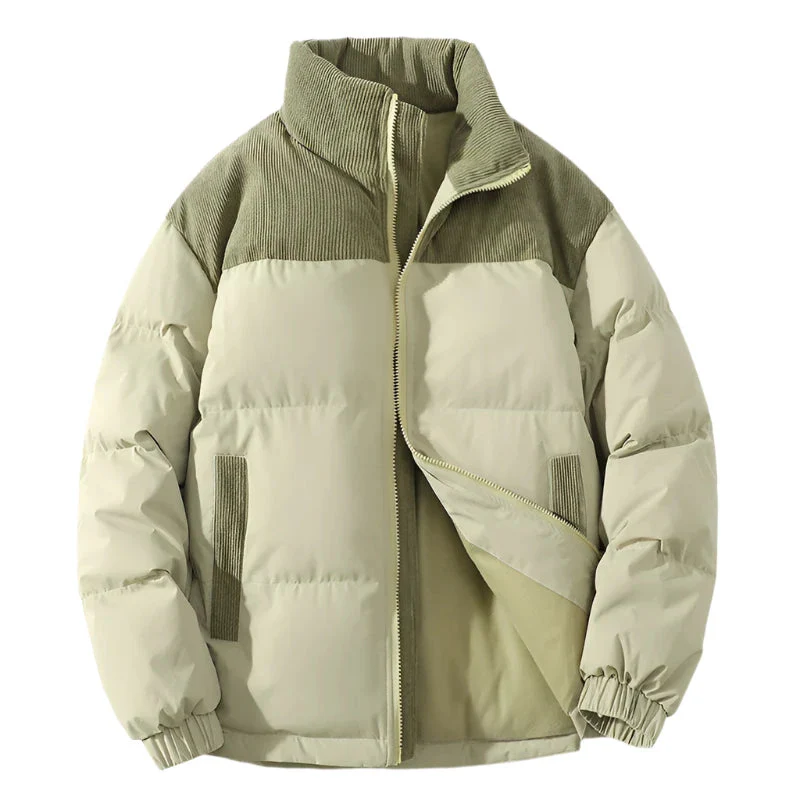 Men’s Puffer Jacket - Polyester - Quilted Padded - Ribbed Corduroy Yoke - Elastic Cuffs