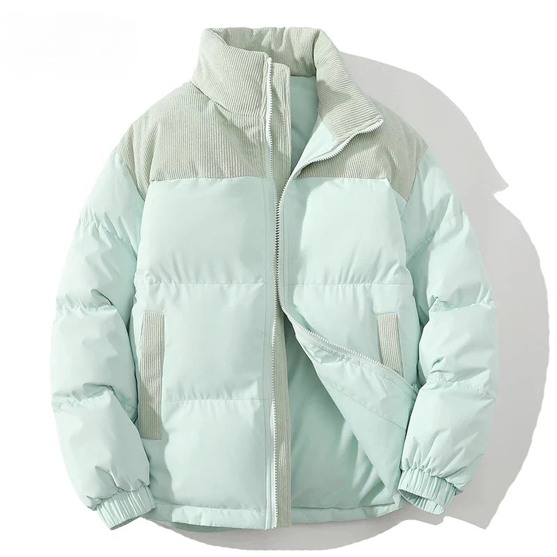 Men’s Puffer Jacket - Polyester - Quilted Padded - Ribbed Corduroy Yoke - Elastic Cuffs