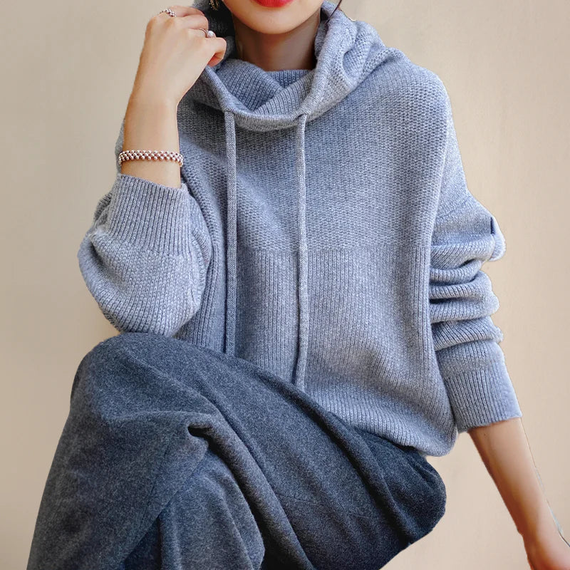 Women's High-Neck Sweater – Wool – Oversized Fit – Adjustable Collar – Relaxed Style