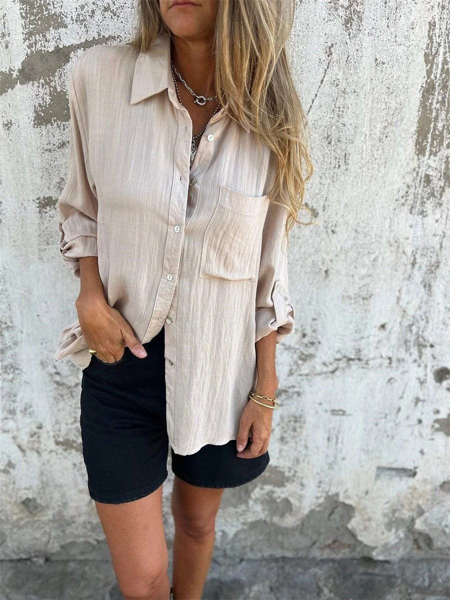 Women's Shirt with Long Sleeves – Relaxed Fit – Breathable Fabric – Button-Up – Chest Pocket