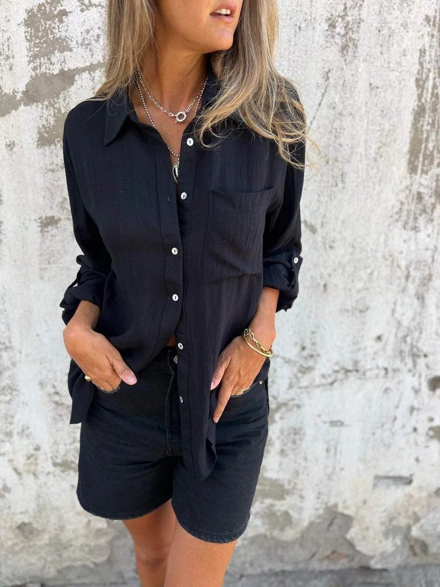 Women's Shirt with Long Sleeves – Relaxed Fit – Breathable Fabric – Button-Up – Chest Pocket