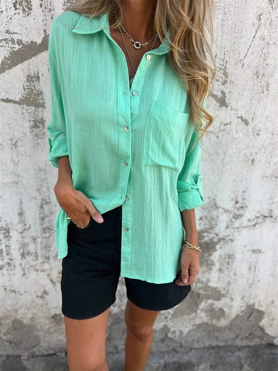 Women's Shirt with Long Sleeves – Relaxed Fit – Breathable Fabric – Button-Up – Chest Pocket