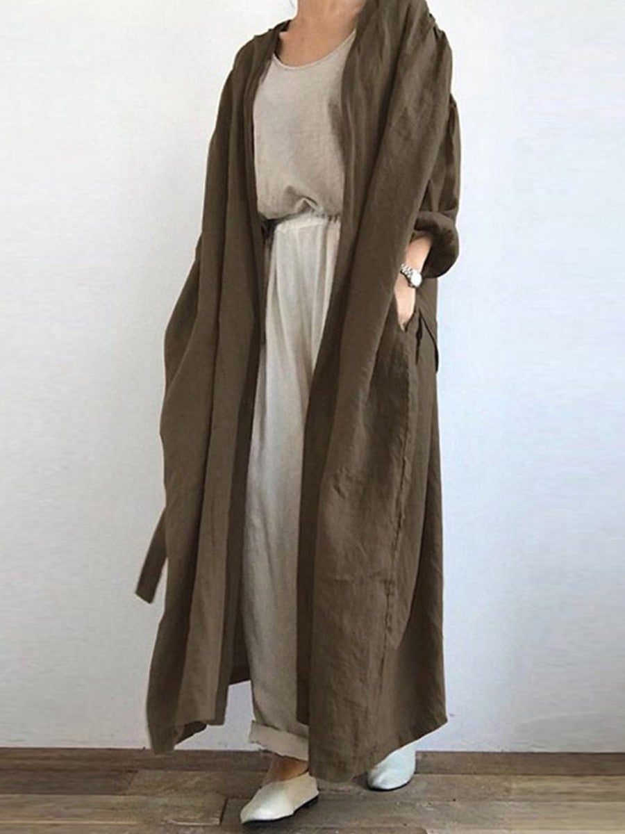 Women's Trench Coat – Oversized Fit – Breathable Fabric – Open Front – Ankle Length