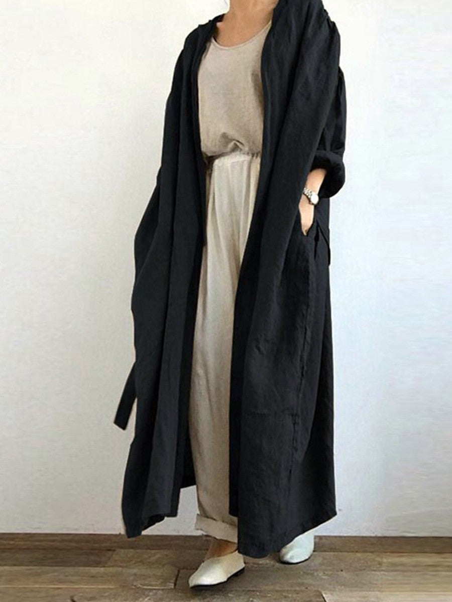 Women's Trench Coat – Oversized Fit – Breathable Fabric – Open Front – Ankle Length