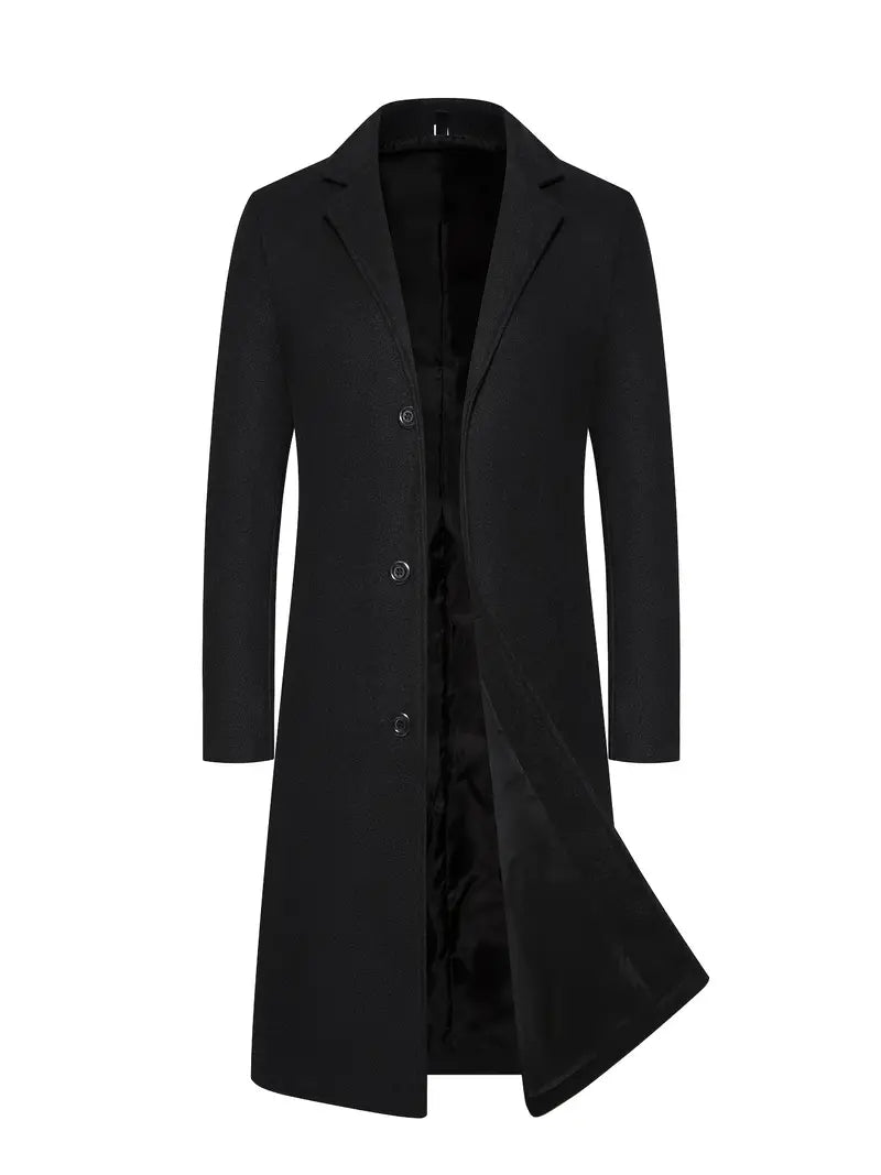 Men's Coat – Tailored Fit – Wool Texture – Button Closure – Formal Style