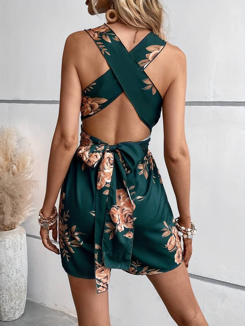 Dame Jumpsuit – Ermeløs – Dyp V-hals – Blomstermønstret – Innsvinget Midje – Komfortabel Passform