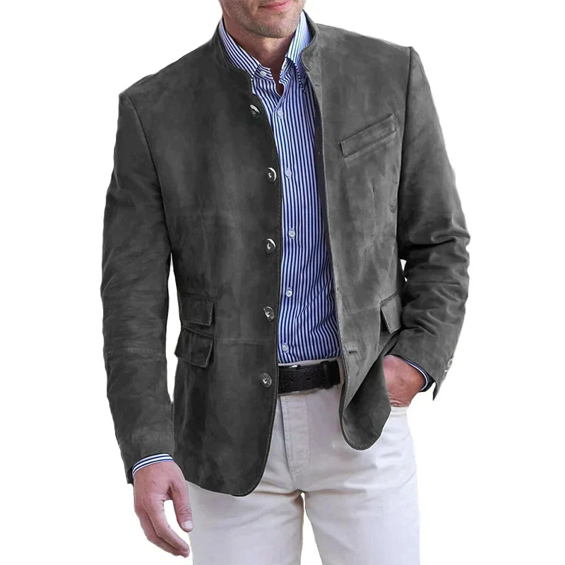 Men's Jacket – Structured Fit – Luxurious Fabric – Stand Collar – Button Front