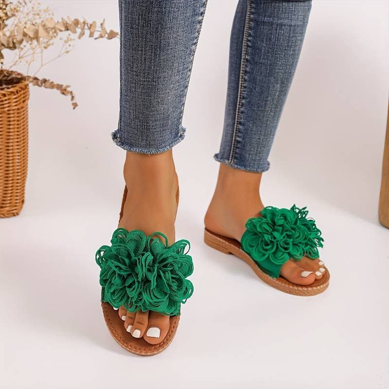 Women's Sandals - Comfortable Flat Sole - Floral Decoration - Casual and Stylish Design