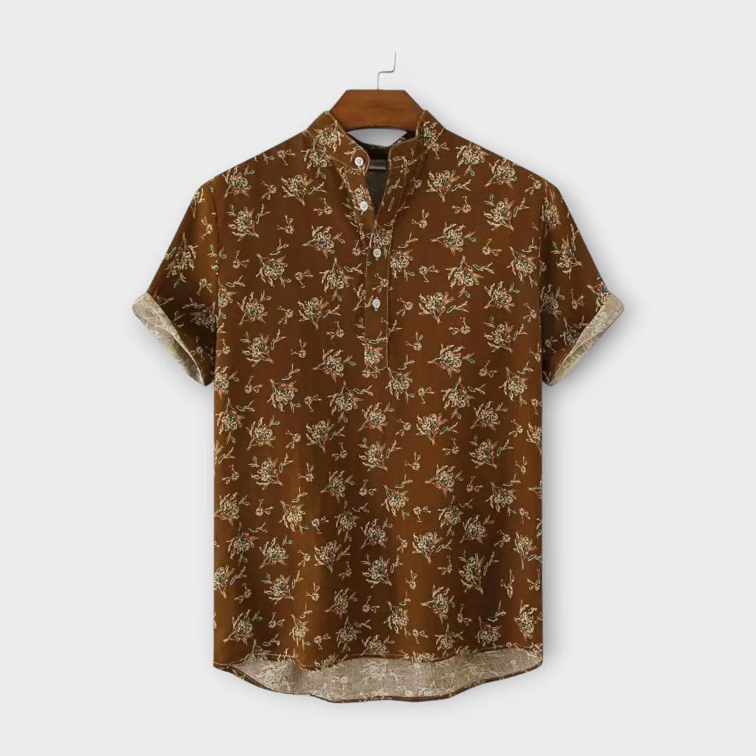 Herreskjorte - Kortermet Button-Up - Blomsterprint - Avslappet Passform - Pustende Stoff
