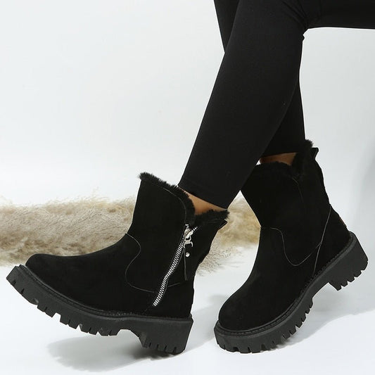 Women's Ankle Boots – Suede Look – Side Zipper – Warm Lined – Slip-Resistant Sole