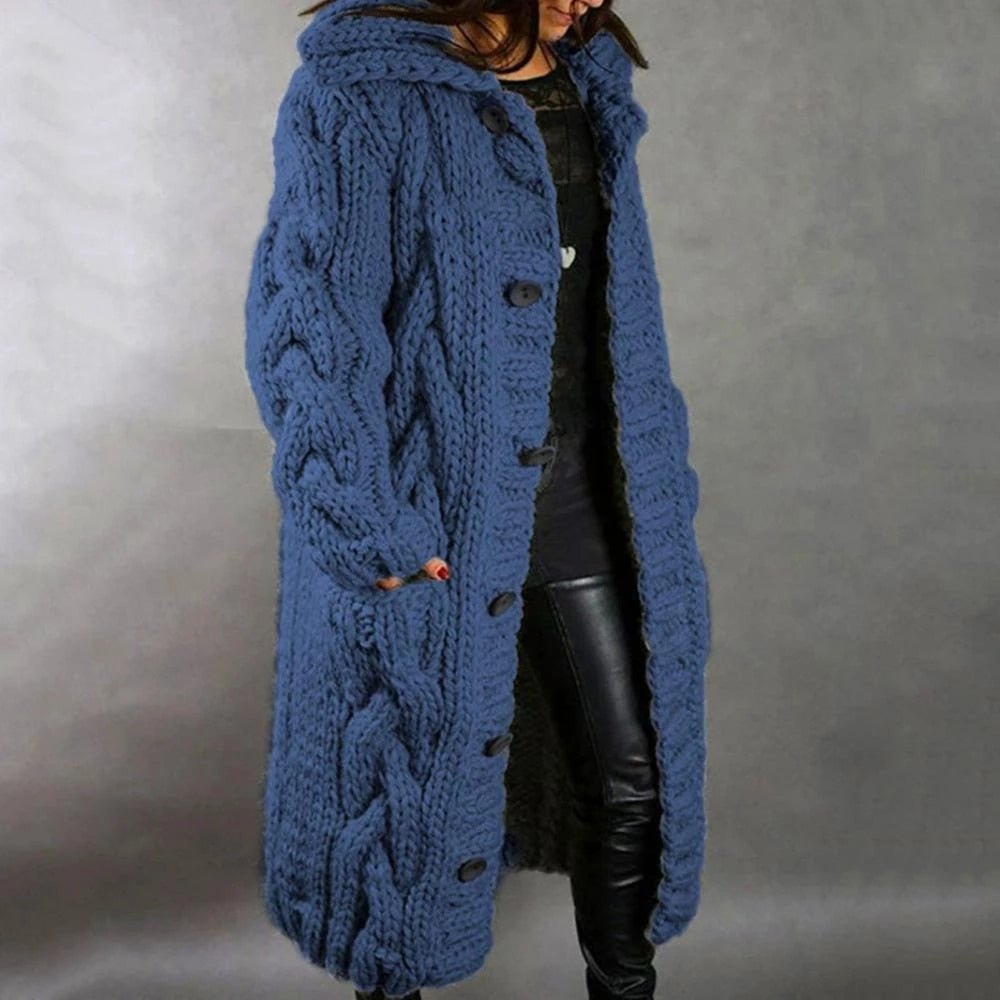 Women's Coat – Oversized Fit – Hood – Heavy Cable Knit – Long Model