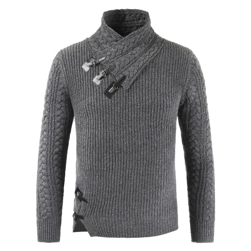 Men's Sweater – Fitted Fit – Wool Blend – Asymmetric Neck – Buckle Details