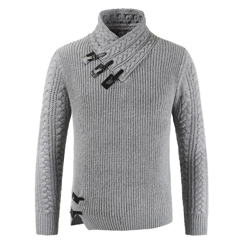 Men's Sweater – Fitted Fit – Wool Blend – Asymmetric Neck – Buckle Details