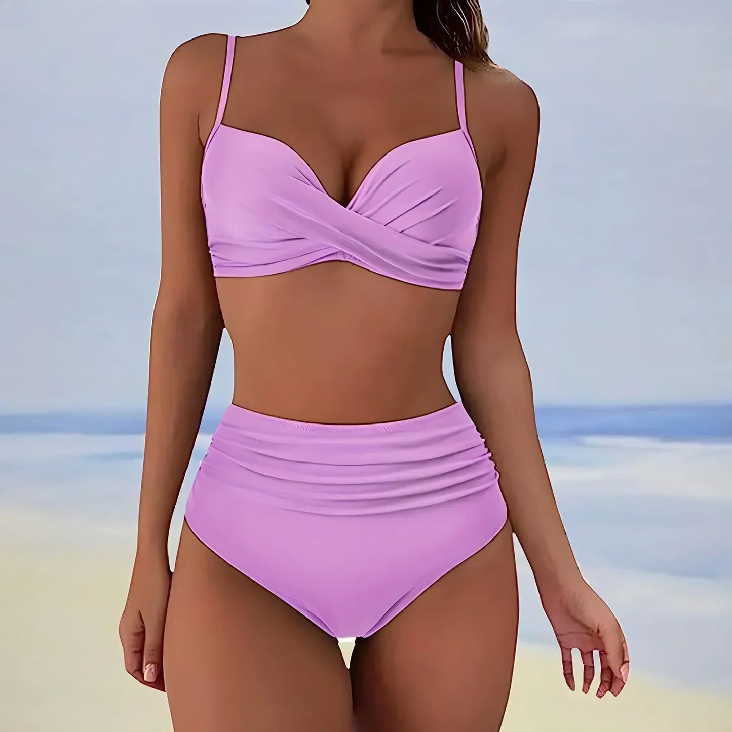 Women's Bikini Bottom – High Waist – Ruched Sides – Full Coverage – Soft Stretch