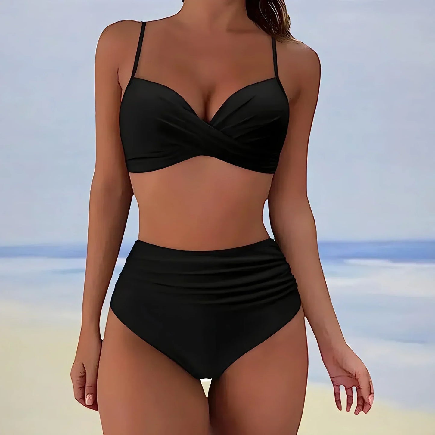 Women's Bikini Bottom – High Waist – Ruched Sides – Full Coverage – Soft Stretch