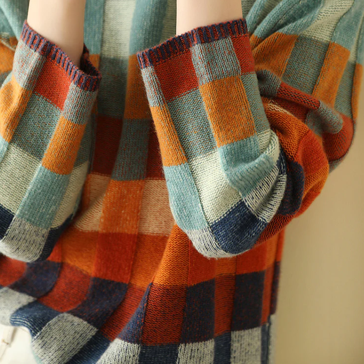 Penelope Wool Sweater | Mock Neck Check stylish look for women