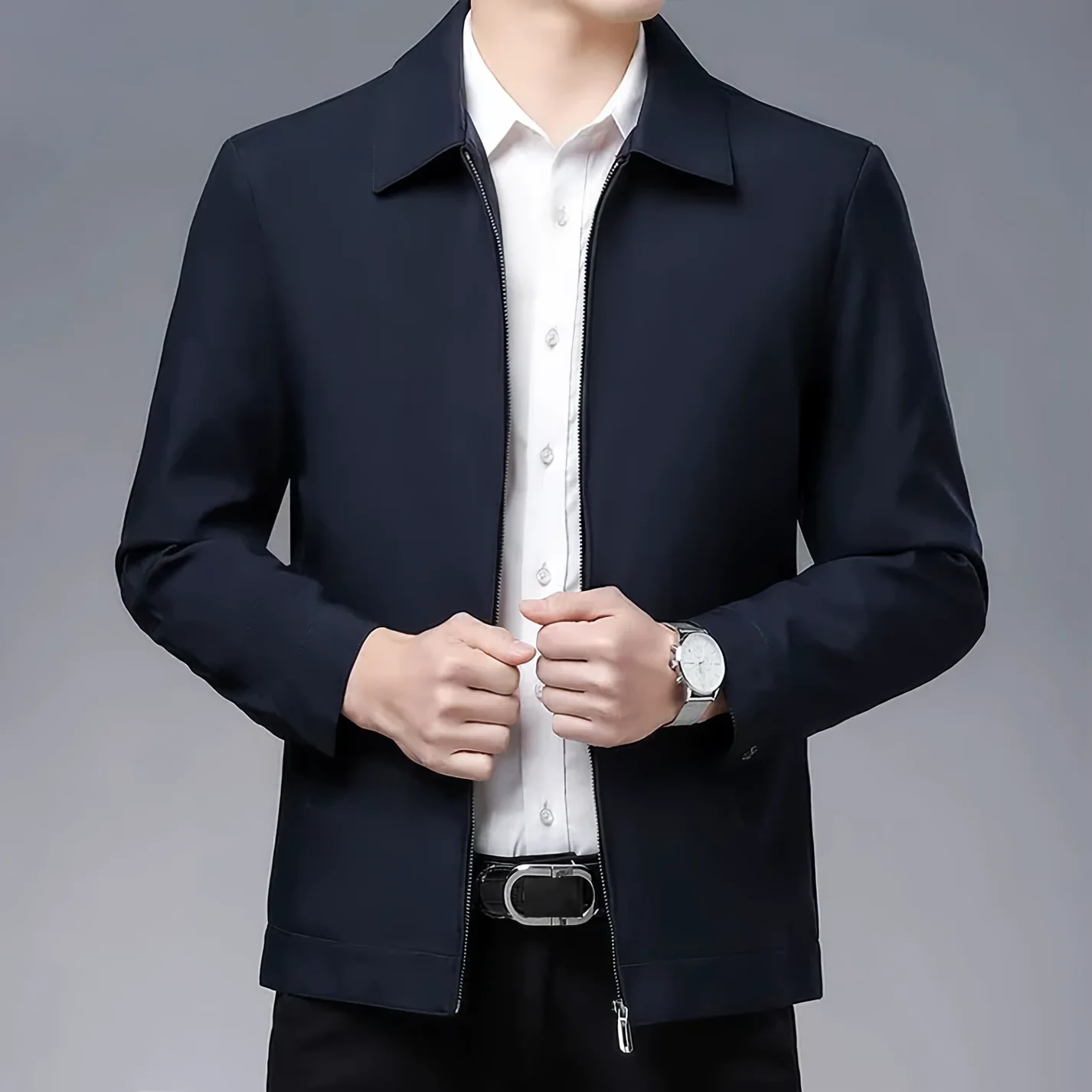 Men's Jacket – Tailored Fit – Wool Blend – Zipper Closure – Classic Collar