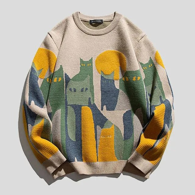 Women's Sweater – Relaxed Fit – Cotton – Round Neck – Graphic Print – Ribbed Edges