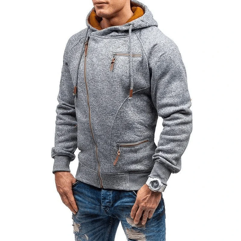 Men's Hoodie – Fleece – Regular Fit – Asymmetric Zipper – Zipper Pockets