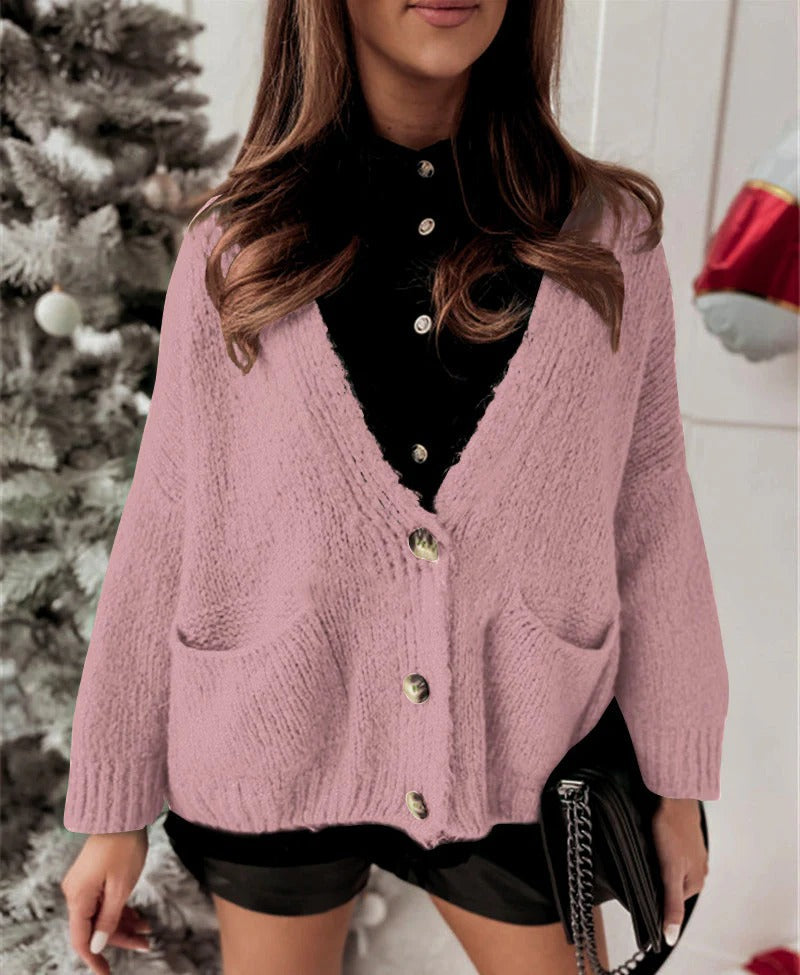 Women's Cardigan – Oversized Fit – Knitted – V-neck – Buttons – Relaxed Style