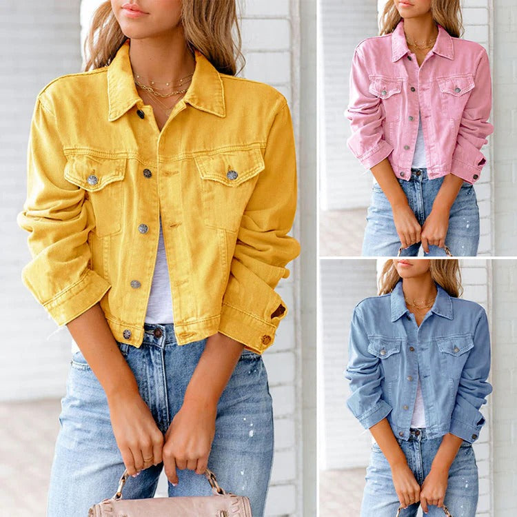 Women's Denim Jacket – Relaxed Fit – Cropped Length – Button Front – Chest Pockets