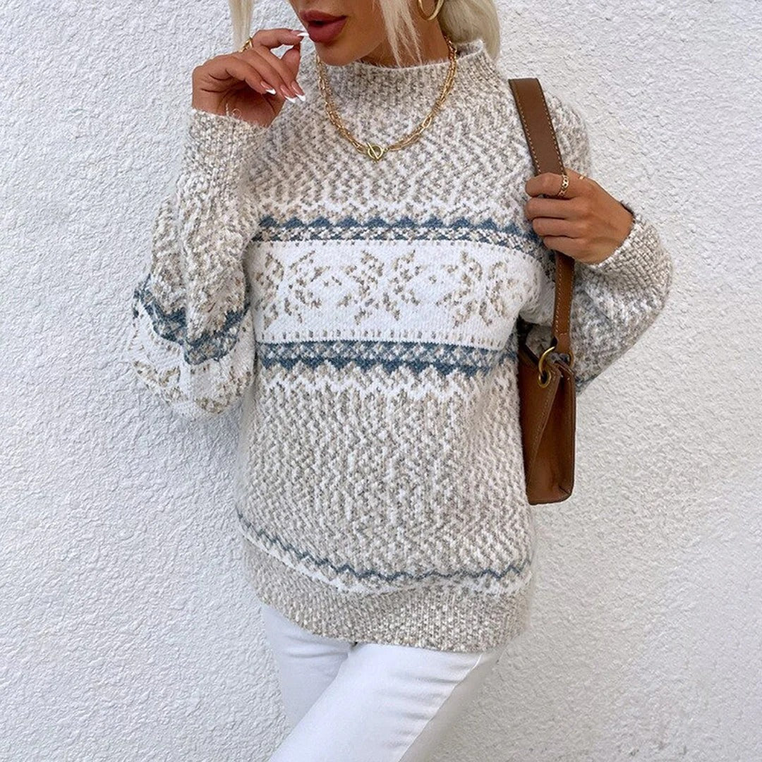 Women's Sweater – Wool Knit – Relaxed Fit – Snowflake Pattern – Long Sleeves