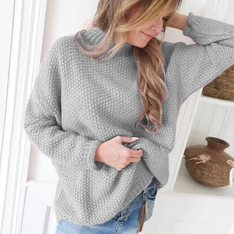 Women's Sweater – Relaxed Fit – High Neck – Textured Knit – Long Sleeves