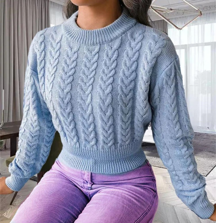 Women's Sweater – Classic Fit – Wool Feel Knit – Cable Knit – Round Neck – Long Sleeves