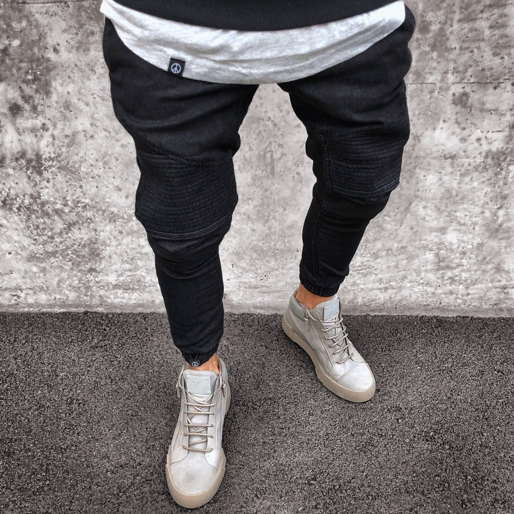 Men's Pants Sweatpants – Slim Fit – Elastic Waist – Ribbed Knees – Full Length