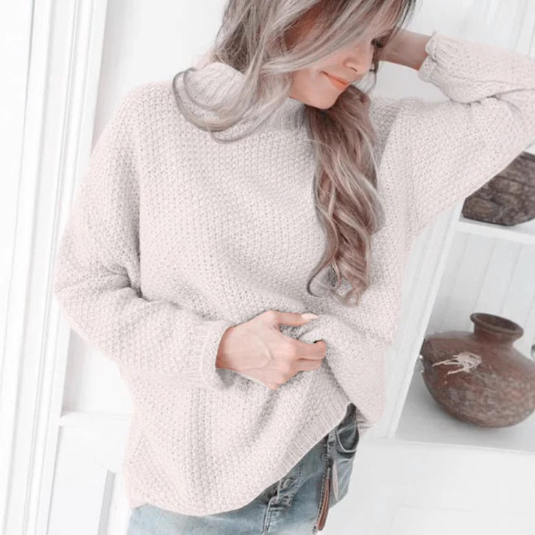 Women's Sweater – Relaxed Fit – High Neck – Textured Knit – Long Sleeves