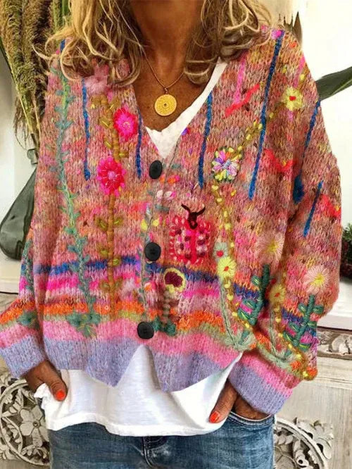 Women's Cardigan – Oversized Fit – Chunky Knit – Patterned Design – Button Front