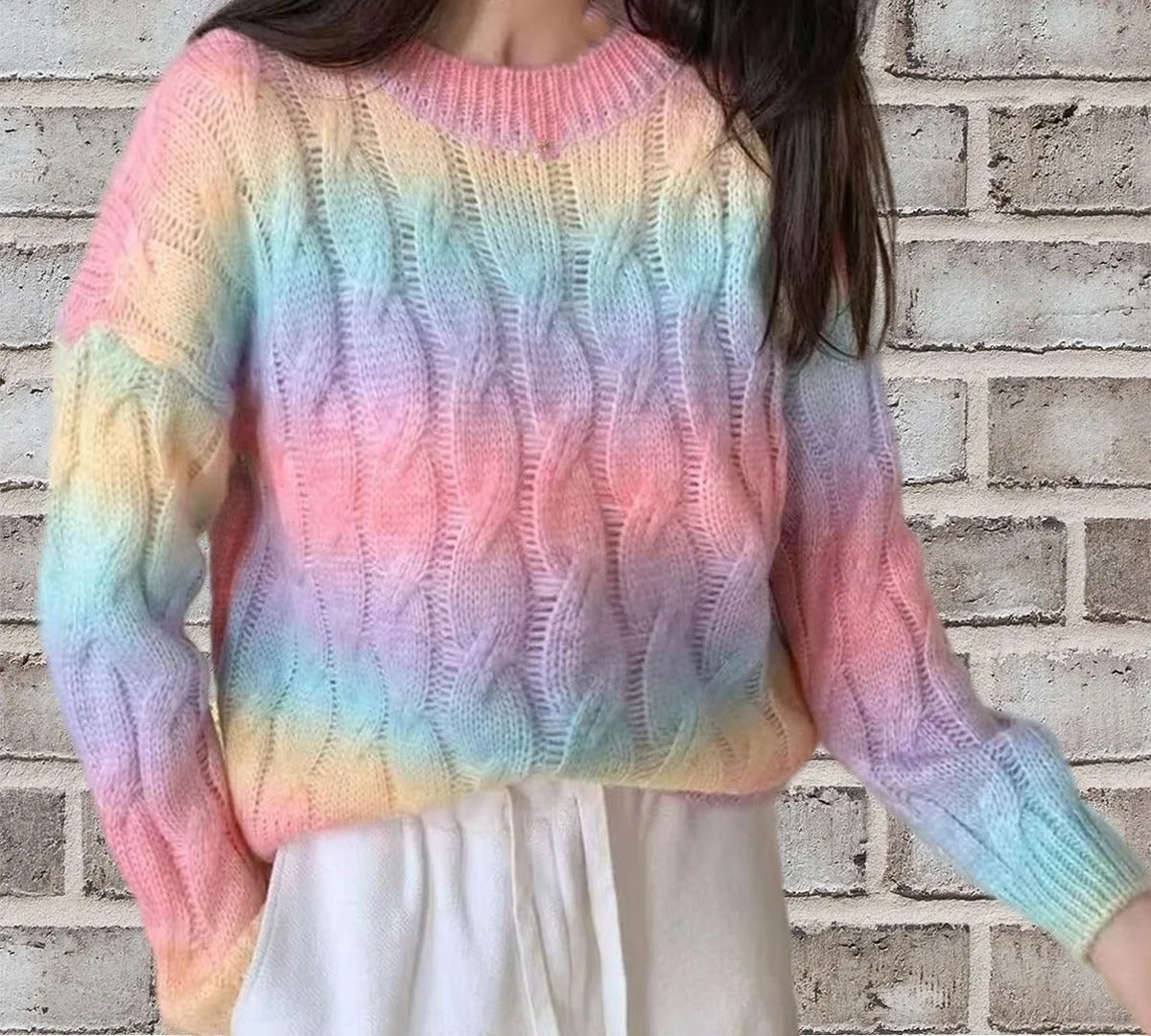 Women's Sweater – Wool Blend – Cable Knit – Relaxed Fit – Long Sleeves