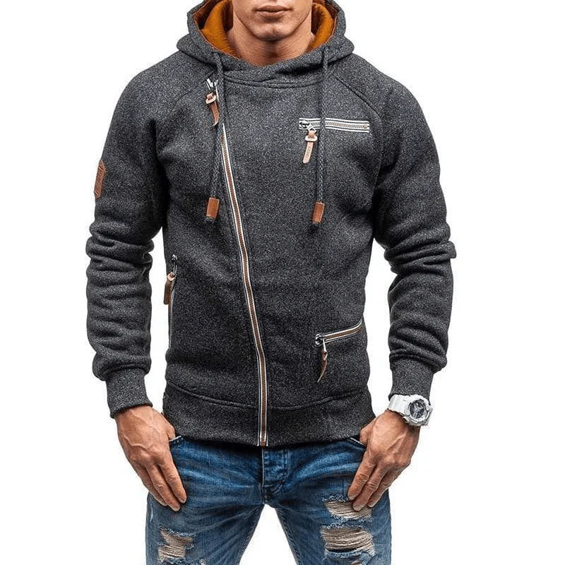 Men's Hoodie – Fleece – Regular Fit – Asymmetric Zipper – Zipper Pockets