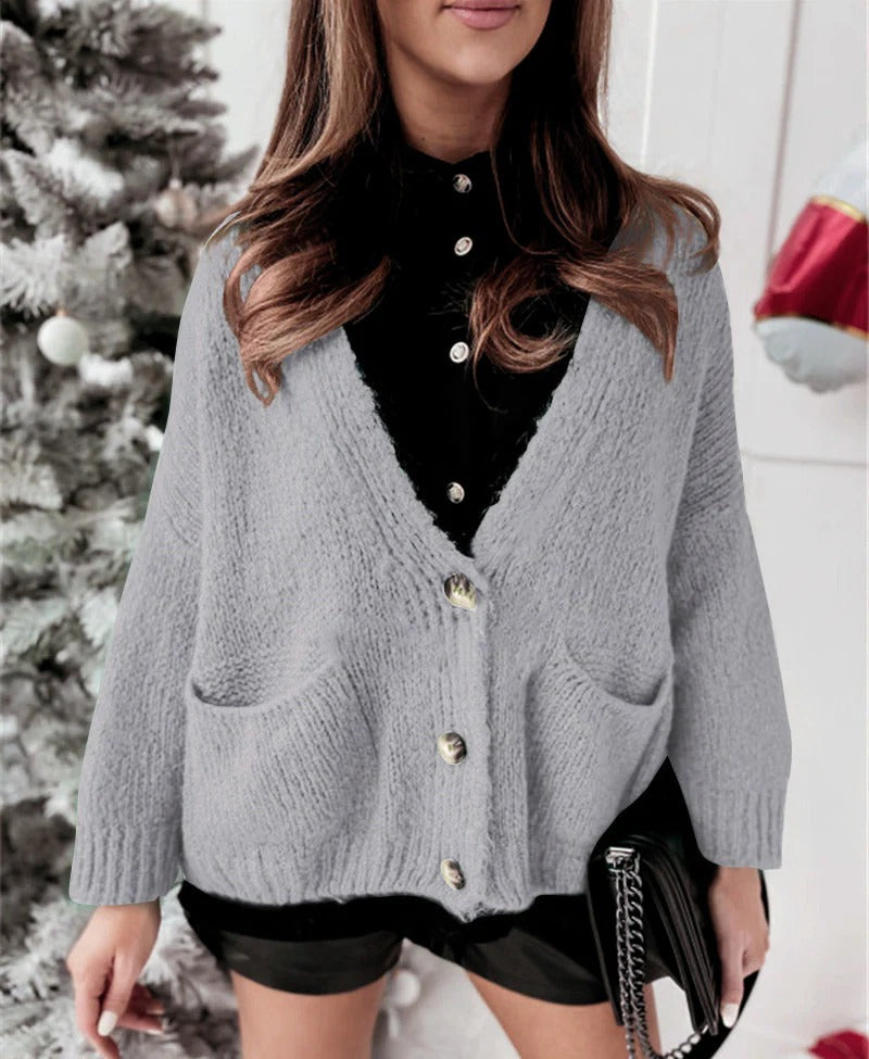 Women's Cardigan – Oversized Fit – Knitted – V-neck – Buttons – Relaxed Style