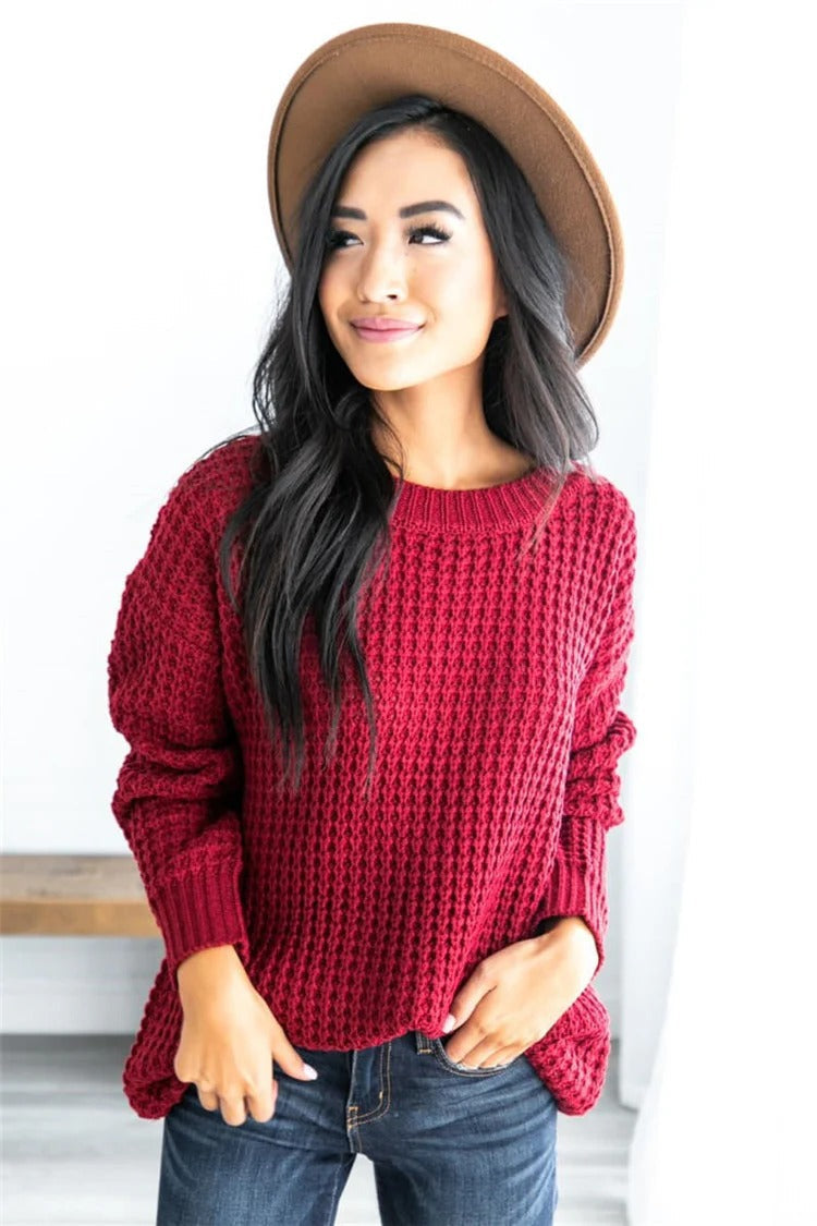Women's Sweaters – Oversized Fit – Chunky Knit Wool – Honeycomb Structure – Ribbed Edges