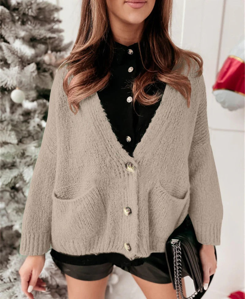 Women's Cardigan – Oversized Fit – Knitted – V-neck – Buttons – Relaxed Style
