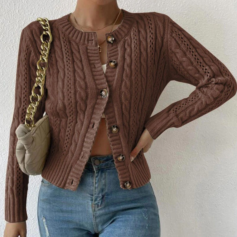 Women's Cardigan – Fitted Fit – Cable Knit – Buttons – Wool Feel – Cropped