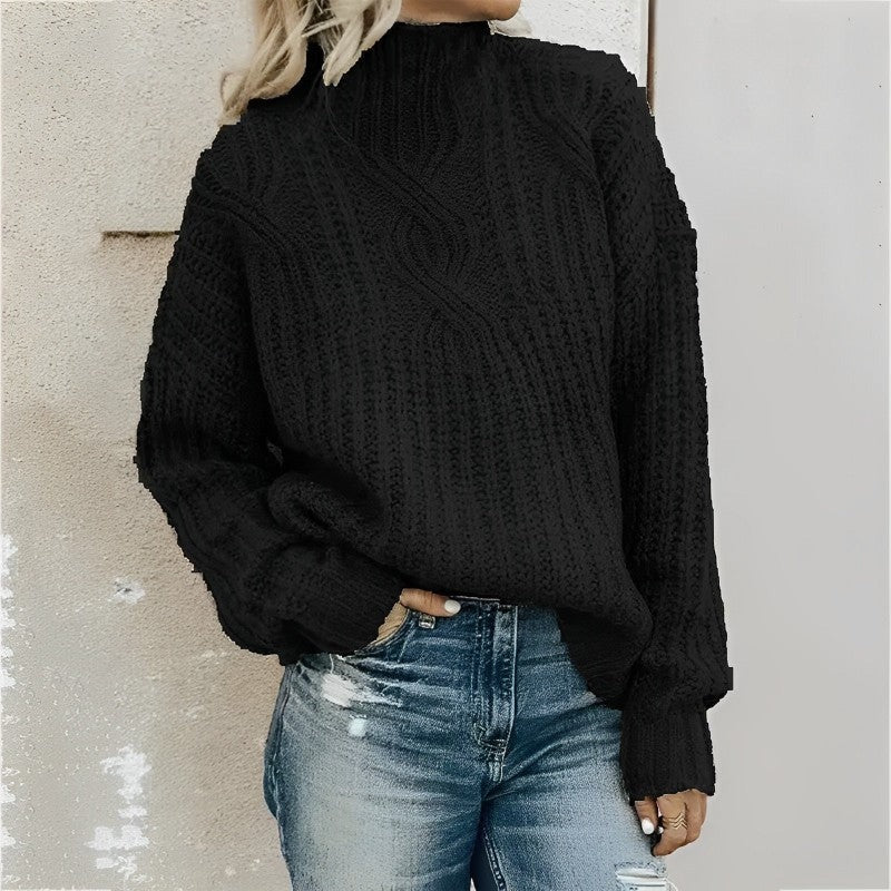 Women's Sweater – Oversized Fit – Wool Blend – Cable Knit – Dropped Shoulders