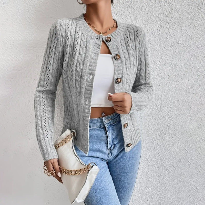 Women's Cardigan – Fitted Fit – Cable Knit – Buttons – Wool Feel – Cropped