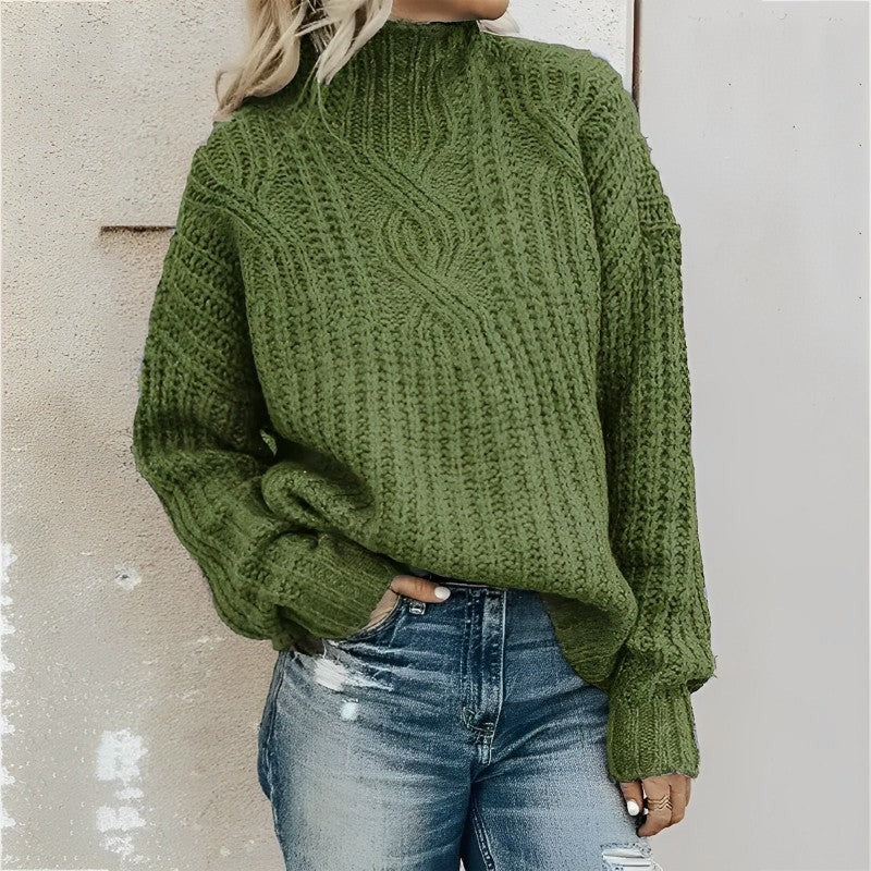 Women's Sweater – Oversized Fit – Wool Blend – Cable Knit – Dropped Shoulders
