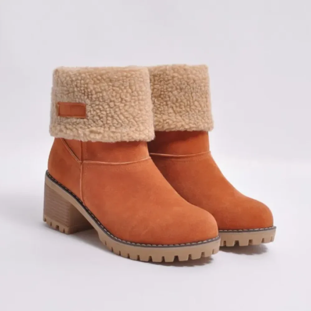 Women's Ankle Boots – Suede Look – Shearling Lining – Chunky Heel – Sturdy Sole