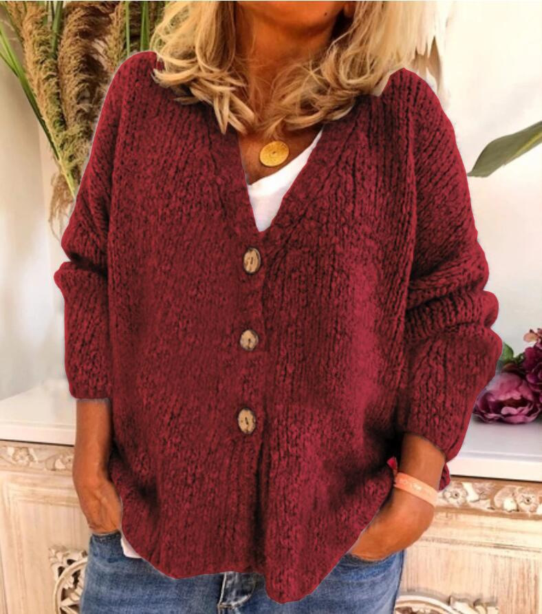 Clara Wool Oversized Cardigan | V-Neck Button Front Cardigan
