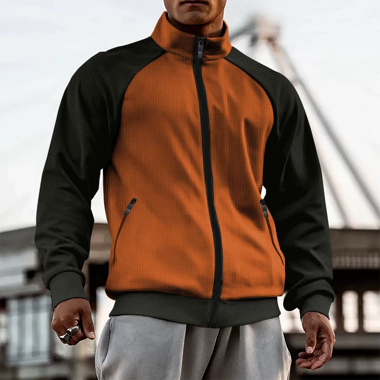 Men's Jacket – Slim Fit – High Collar – Raglan Sleeves – Zipper Closure – Breathable
