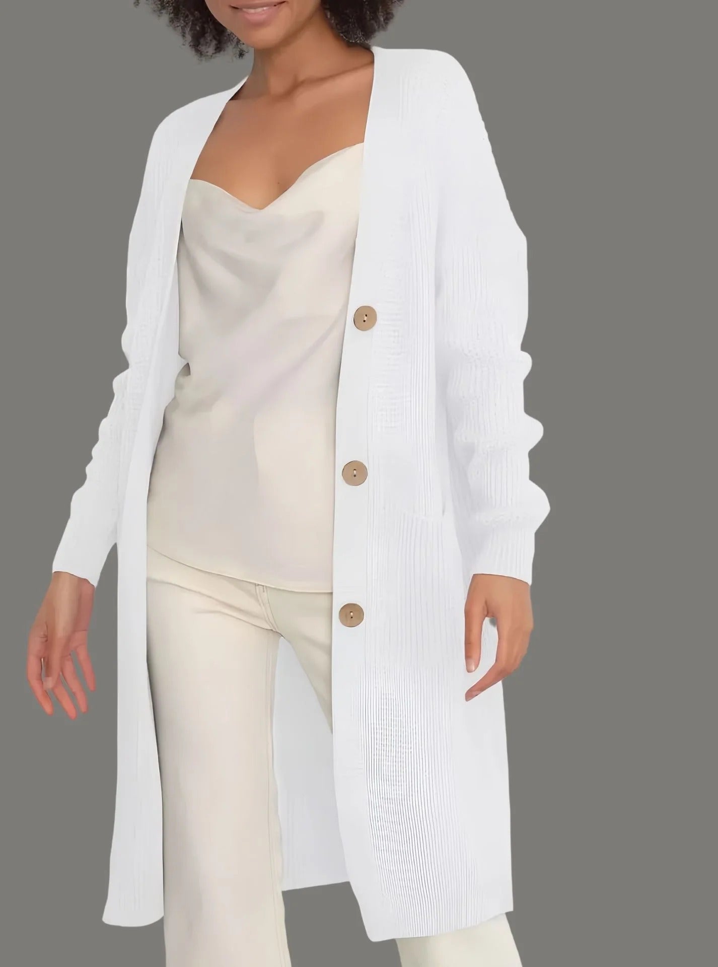 Women's Long Cardigan – Soft Knit – Relaxed Fit – Buttons – With Pockets
