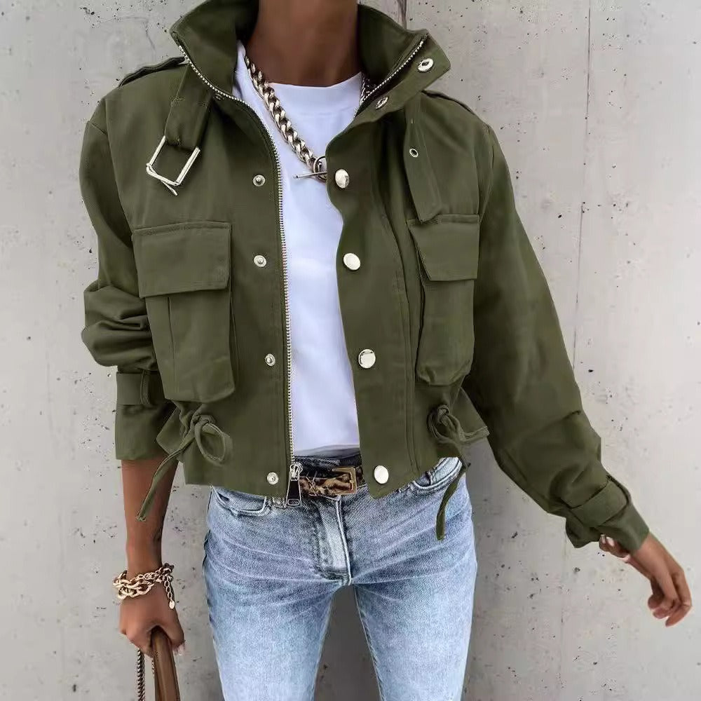 Women's Jacket – Cropped Cut – Relaxed Fit – Patterned – Adjustable Hem
