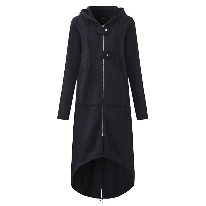 Women's Coat – Oversized Fit – Hood – Zipper – Knee-Length – Adjustable Hem