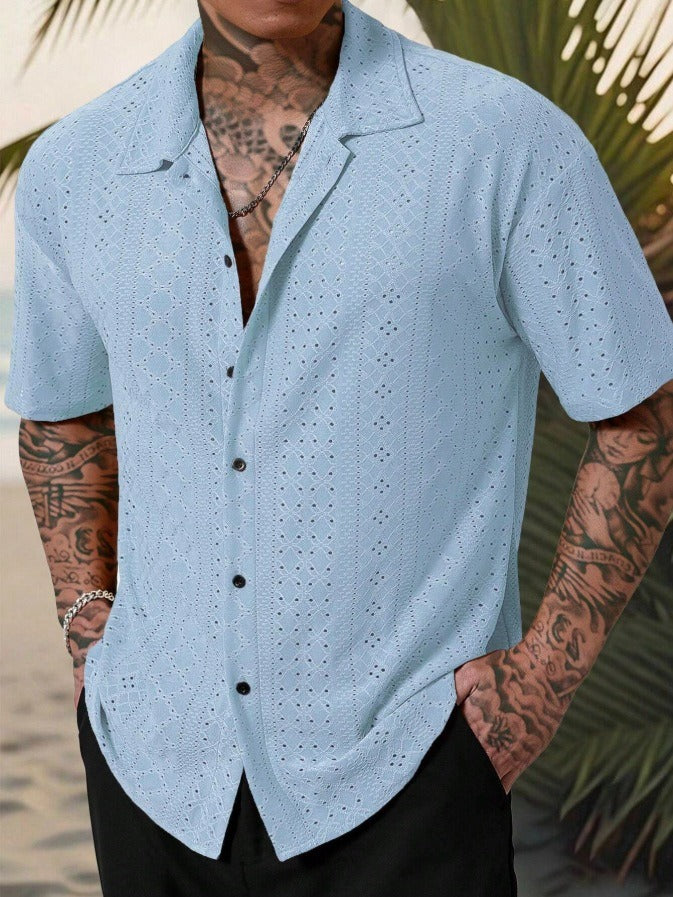 Men's Shirt – Regular Fit – Breathable Cotton – Short Sleeve – Jacquard Pattern